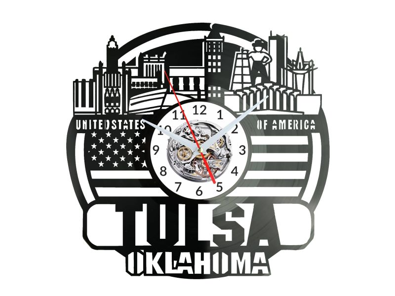 Tulsa Map Zegar Ścienny Płyta Winylowa Nowoczesny Dekoracyjny Na Prezent Urodziny