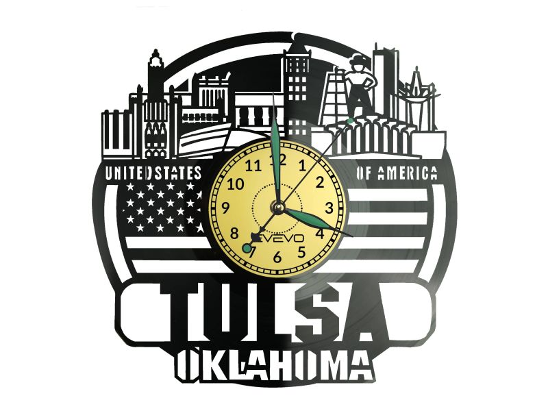 Tulsa Map Zegar Ścienny Płyta Winylowa Nowoczesny Dekoracyjny Na Prezent Urodziny