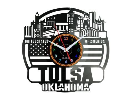 Tulsa Map Zegar Ścienny Płyta Winylowa Nowoczesny Dekoracyjny Na Prezent Urodziny