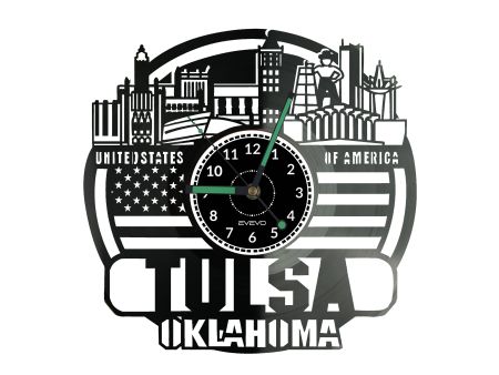 Tulsa Map Zegar Ścienny Płyta Winylowa Nowoczesny Dekoracyjny Na Prezent Urodziny