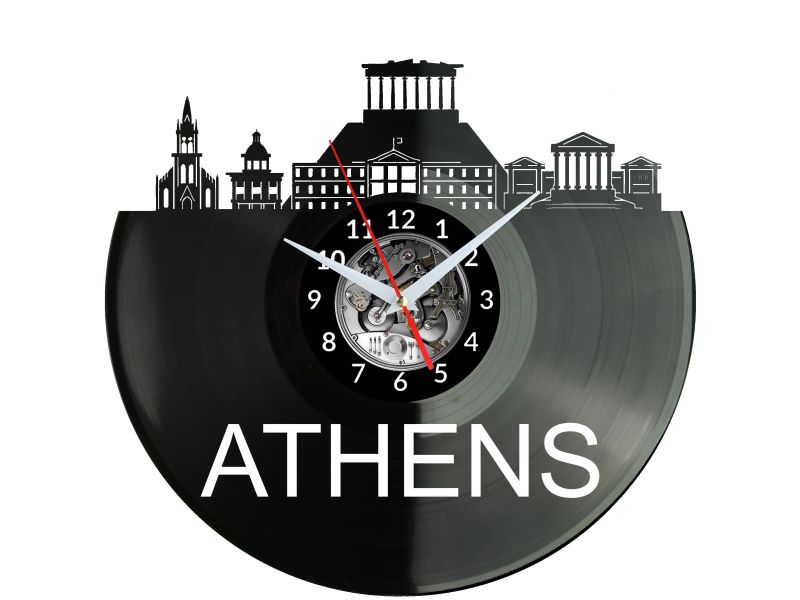 Athens Ateny Grecja Vinyl Zegar Ścienny Płyta Winylowa Nowoczesny Dekoracyjny Na Prezent Urodziny