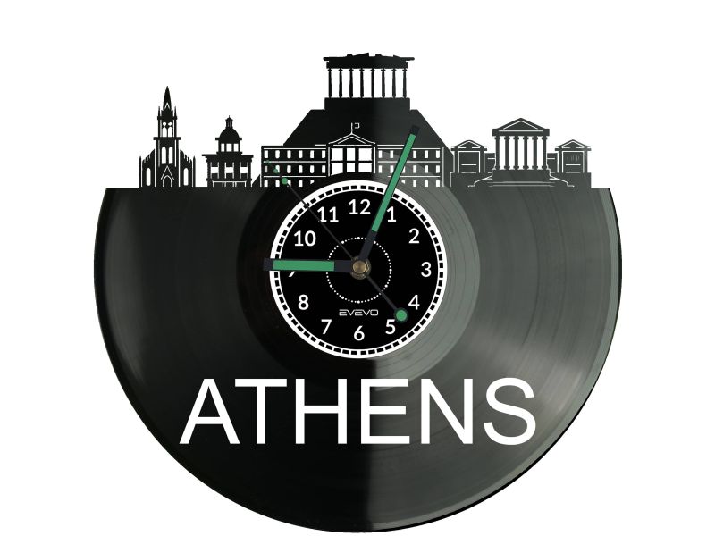 Athens Ateny Grecja Vinyl Zegar Ścienny Płyta Winylowa Nowoczesny Dekoracyjny Na Prezent Urodziny