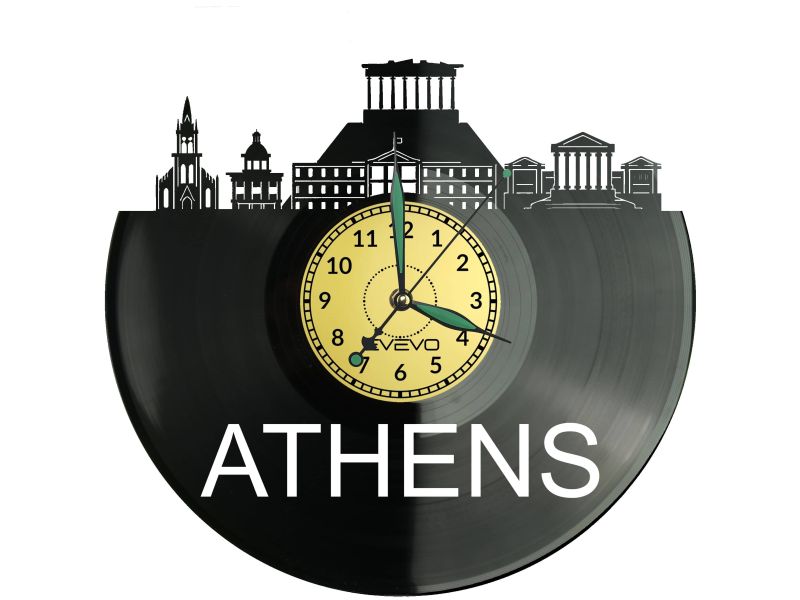 Athens Ateny Grecja Vinyl Zegar Ścienny Płyta Winylowa Nowoczesny Dekoracyjny Na Prezent Urodziny