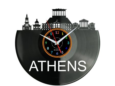 Athens Ateny Grecja Vinyl Zegar Ścienny Płyta Winylowa Nowoczesny Dekoracyjny Na Prezent Urodziny