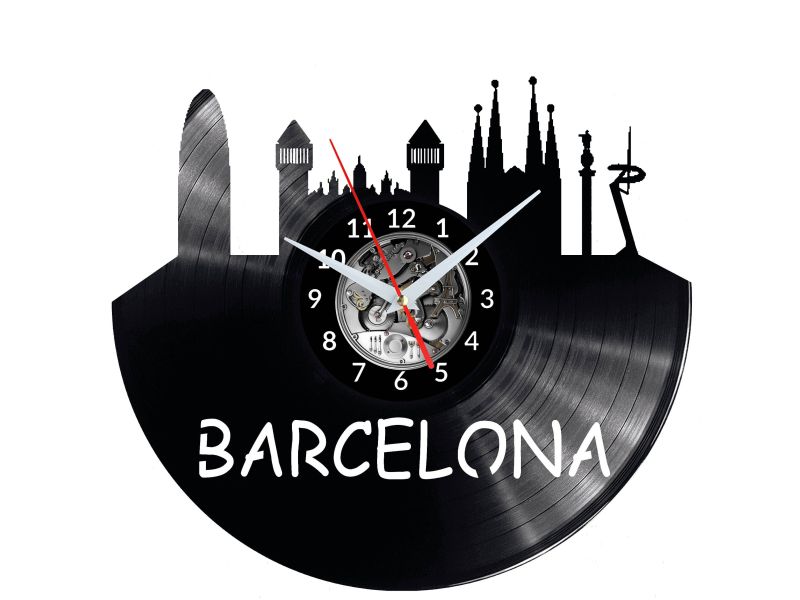 CITY BARCELNA Vinyl Zegar Ścienny Płyta Winylowa Nowoczesny 
Dekoracyjny Na Prezent Urodziny