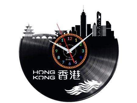 CITY HONG KONG  Vinyl Zegar Ścienny Płyta Winylowa Nowoczesny 
Dekoracyjny Na Prezent Urodziny