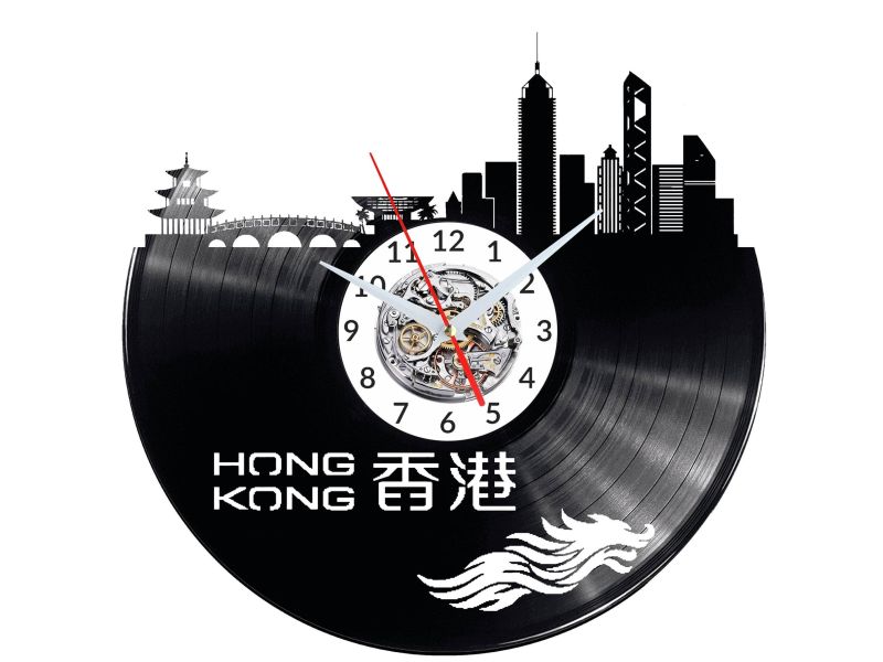 CITY HONG KONG  Vinyl Zegar Ścienny Płyta Winylowa Nowoczesny 
Dekoracyjny Na Prezent Urodziny