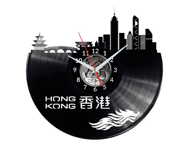 CITY HONG KONG  Vinyl Zegar Ścienny Płyta Winylowa Nowoczesny 
Dekoracyjny Na Prezent Urodziny