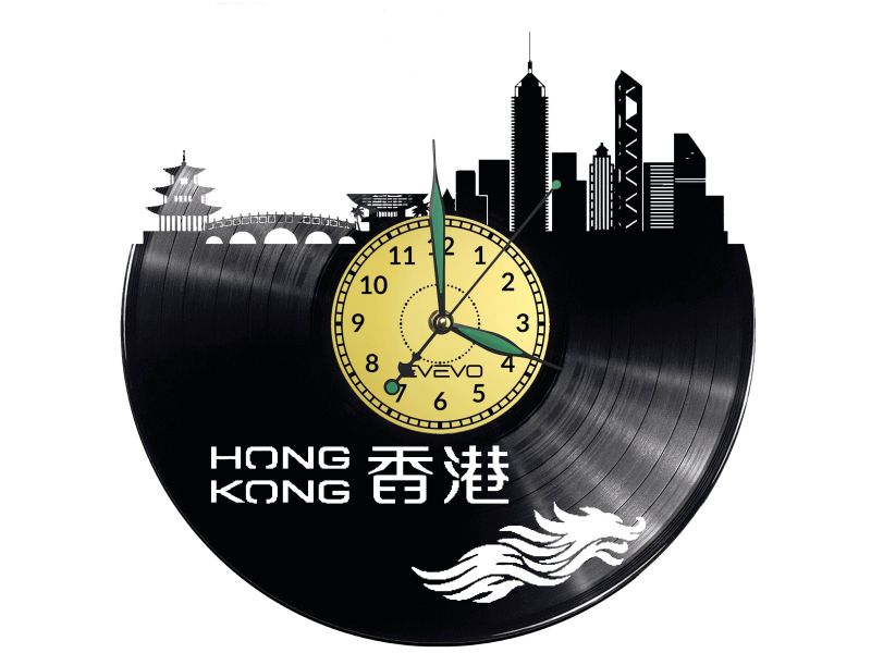 CITY HONG KONG  Vinyl Zegar Ścienny Płyta Winylowa Nowoczesny 
Dekoracyjny Na Prezent Urodziny