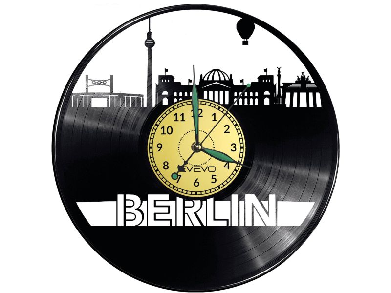 CITY BERLIN  Vinyl Zegar Ścienny Płyta Winylowa Nowoczesny 

Dekoracyjny Na Prezent Urodziny