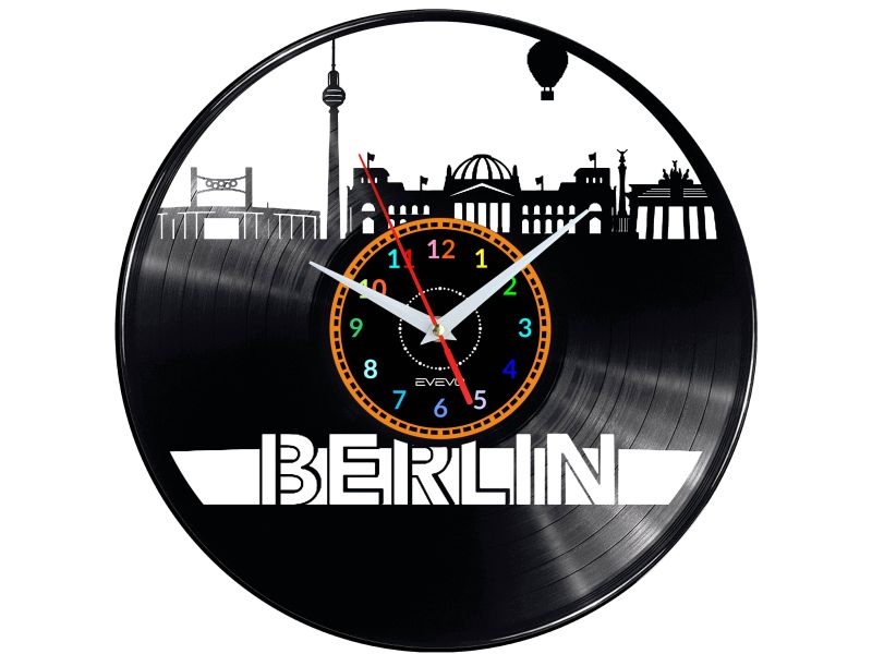 CITY BERLIN  Vinyl Zegar Ścienny Płyta Winylowa Nowoczesny 

Dekoracyjny Na Prezent Urodziny