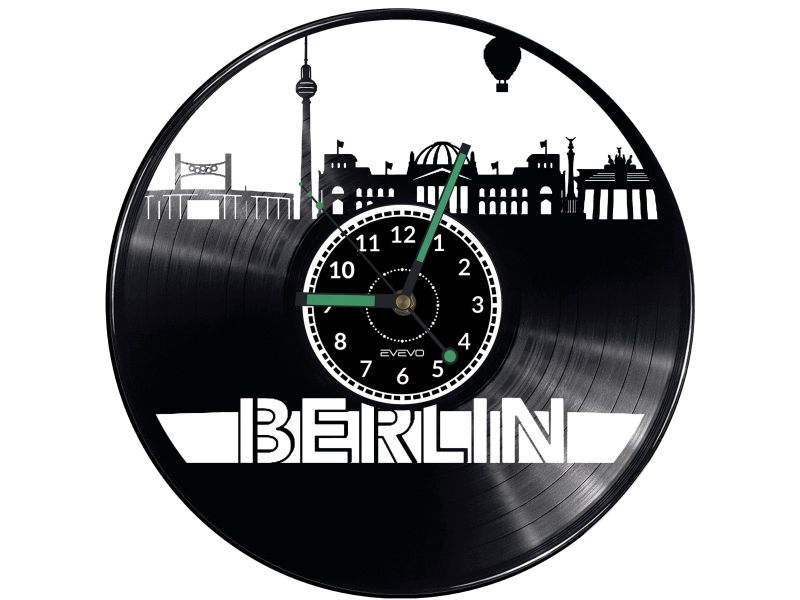 CITY BERLIN  Vinyl Zegar Ścienny Płyta Winylowa Nowoczesny 

Dekoracyjny Na Prezent Urodziny