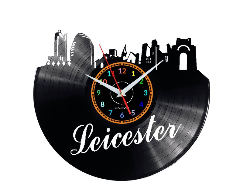 CITY LEICESTER Vinyl Zegar Ścienny Płyta Winylowa Nowoczesny 

Dekoracyjny Na Prezent Urodziny