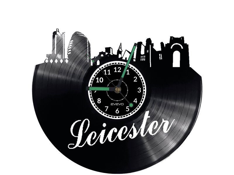 CITY LEICESTER Vinyl Zegar Ścienny Płyta Winylowa Nowoczesny 

Dekoracyjny Na Prezent Urodziny