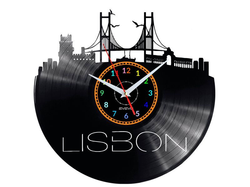 CITY LISBON Vinyl Zegar Ścienny Płyta Winylowa Nowoczesny 

Dekoracyjny Na Prezent Urodziny