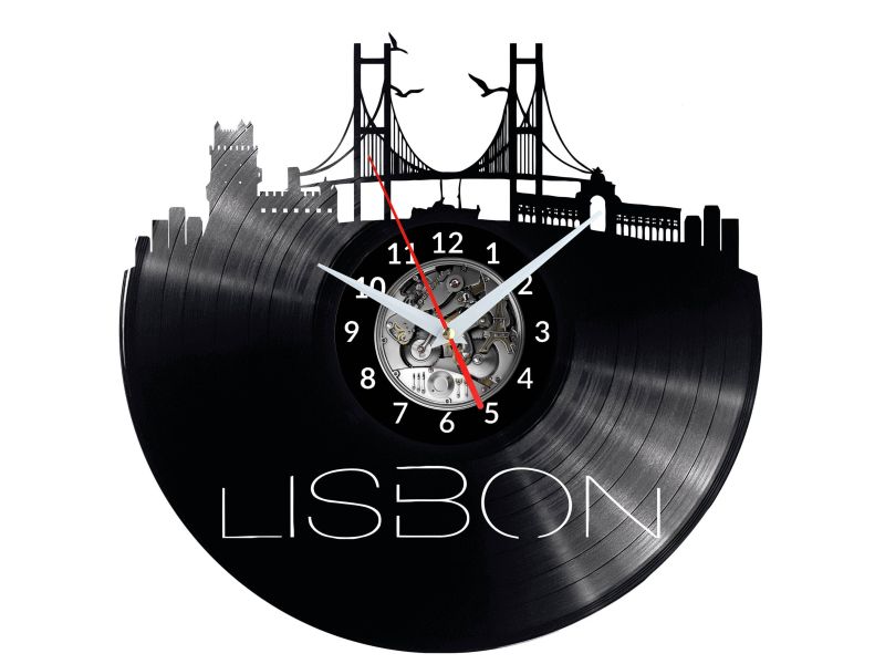 CITY LISBON Vinyl Zegar Ścienny Płyta Winylowa Nowoczesny 

Dekoracyjny Na Prezent Urodziny