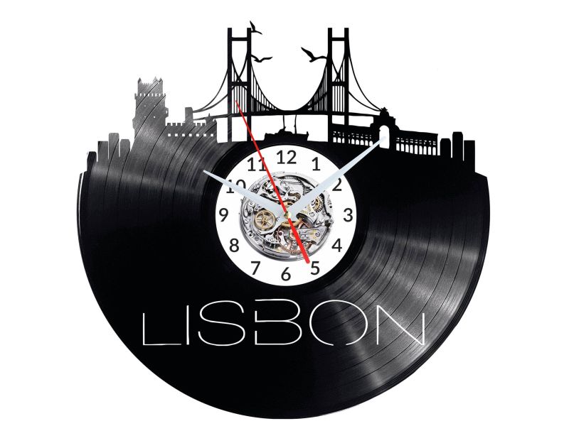 CITY LISBON Vinyl Zegar Ścienny Płyta Winylowa Nowoczesny 

Dekoracyjny Na Prezent Urodziny