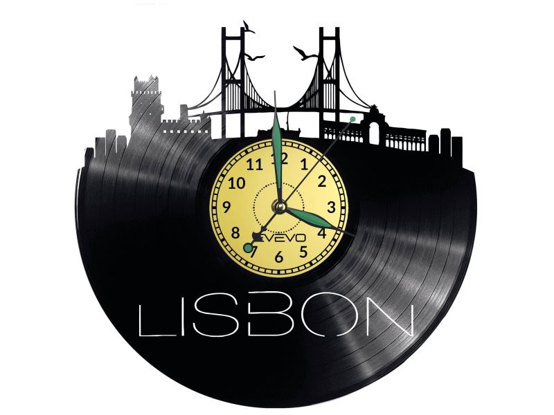 CITY LISBON Vinyl Zegar Ścienny Płyta Winylowa Nowoczesny 

Dekoracyjny Na Prezent Urodziny