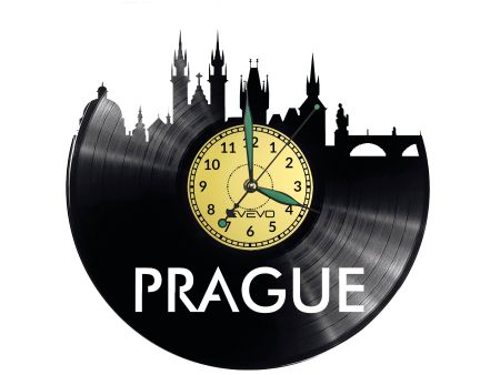 CITY PRAGA Vinyl Zegar Ścienny Płyta Winylowa Nowoczesny 

Dekoracyjny Na Prezent Urodziny