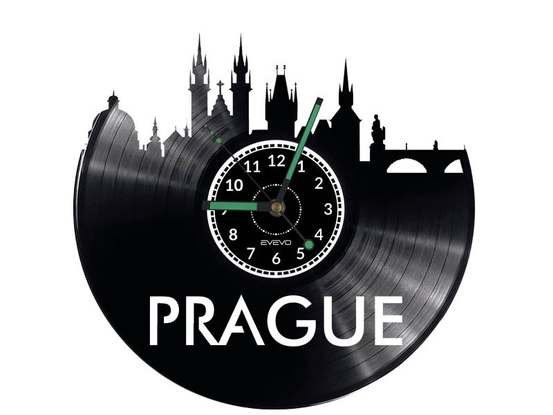 CITY PRAGA Vinyl Zegar Ścienny Płyta Winylowa Nowoczesny 

Dekoracyjny Na Prezent Urodziny