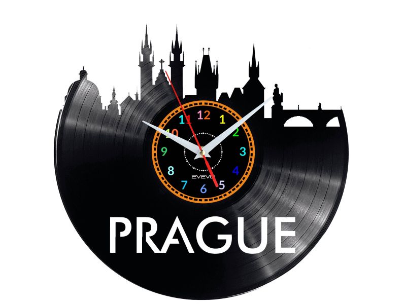 CITY PRAGA Vinyl Zegar Ścienny Płyta Winylowa Nowoczesny 

Dekoracyjny Na Prezent Urodziny