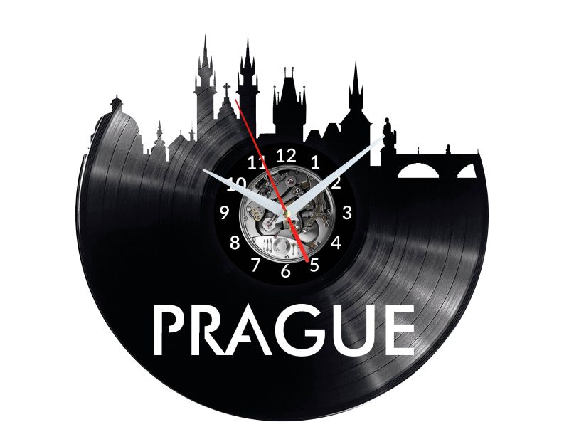 CITY PRAGA Vinyl Zegar Ścienny Płyta Winylowa Nowoczesny 

Dekoracyjny Na Prezent Urodziny