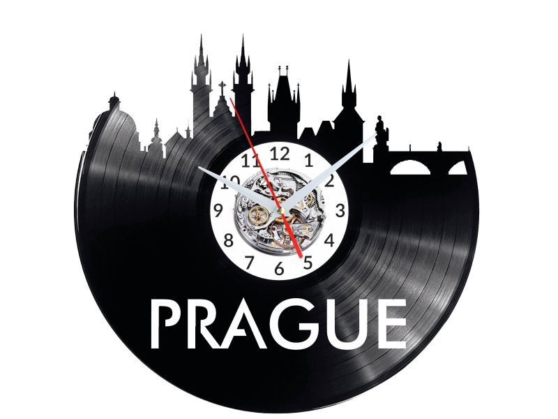 CITY PRAGA Vinyl Zegar Ścienny Płyta Winylowa Nowoczesny 

Dekoracyjny Na Prezent Urodziny