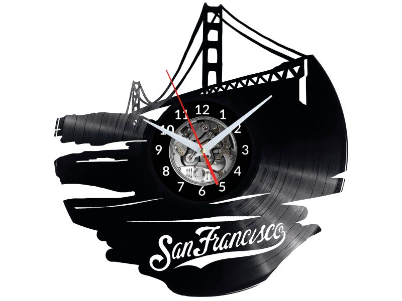 CITY SAN FRANCISCO Vinyl Zegar Ścienny Płyta Winylowa Nowoczesny 

Dekoracyjny Na Prezent Urodziny