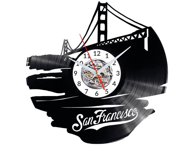 CITY SAN FRANCISCO Vinyl Zegar Ścienny Płyta Winylowa Nowoczesny 

Dekoracyjny Na Prezent Urodziny