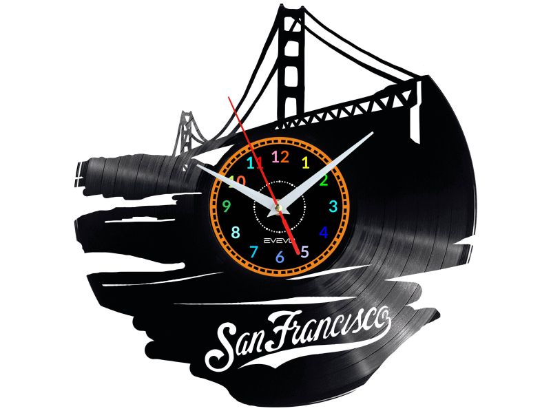 CITY SAN FRANCISCO Vinyl Zegar Ścienny Płyta Winylowa Nowoczesny 

Dekoracyjny Na Prezent Urodziny