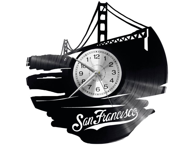 CITY SAN FRANCISCO Vinyl Zegar Ścienny Płyta Winylowa Nowoczesny 

Dekoracyjny Na Prezent Urodziny