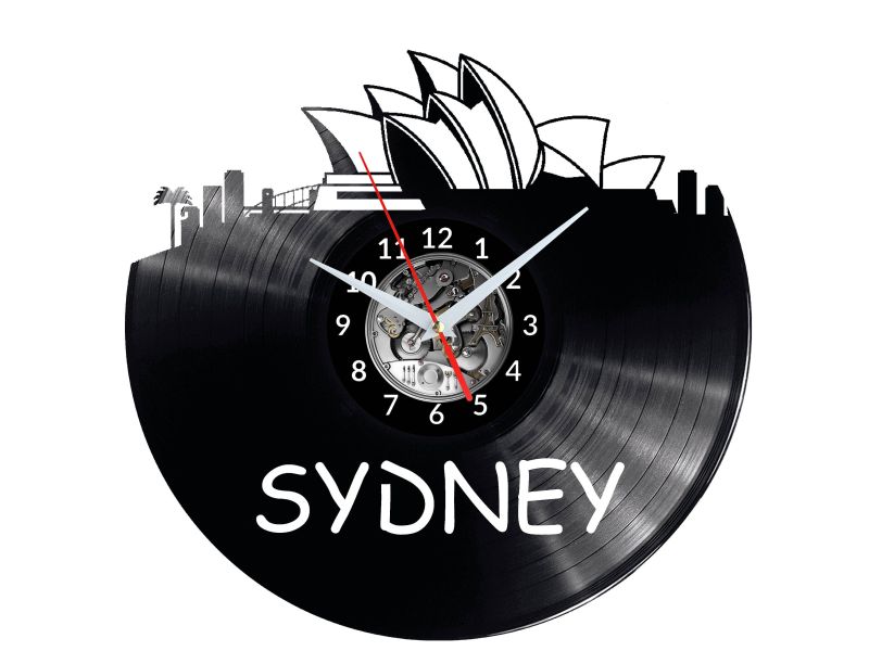 CITY SYDNEY Vinyl Zegar Ścienny Płyta Winylowa Nowoczesny 

Dekoracyjny Na Prezent Urodziny