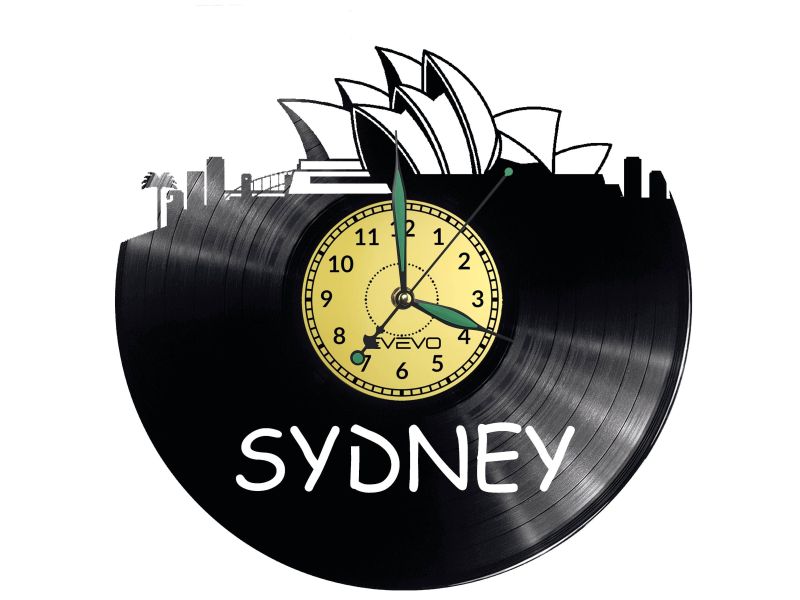 CITY SYDNEY Vinyl Zegar Ścienny Płyta Winylowa Nowoczesny 

Dekoracyjny Na Prezent Urodziny