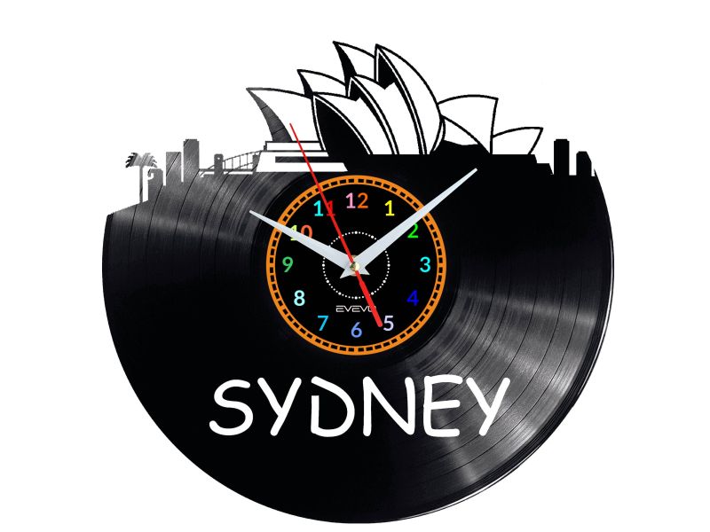 CITY SYDNEY Vinyl Zegar Ścienny Płyta Winylowa Nowoczesny 

Dekoracyjny Na Prezent Urodziny