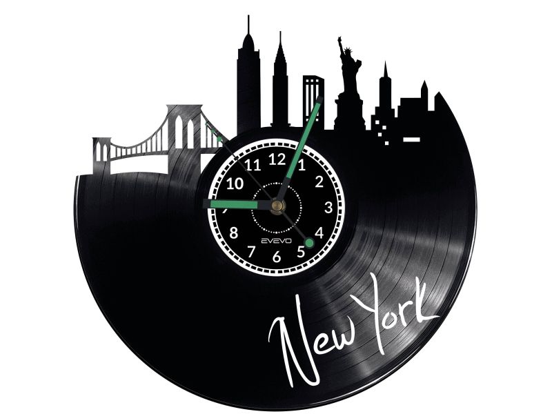 New York Vinyl Zegar Ścienny Płyta Winylowa Nowoczesny 
Dekoracyjny Na Prezent Urodziny