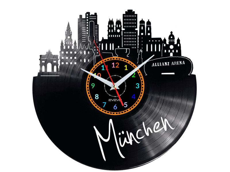 Munchen Vinyl Zegar Ścienny Płyta Winylowa Nowoczesny 
Dekoracyjny Na Prezent Urodziny