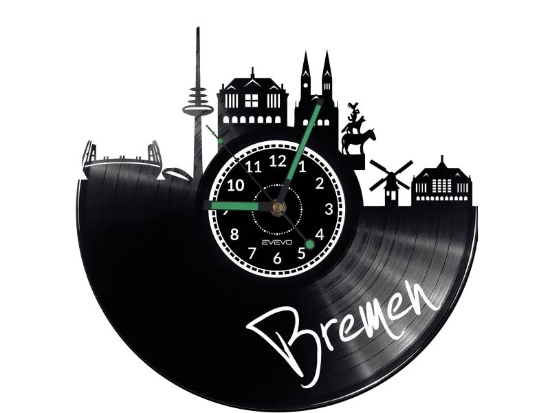 Bremen Vinyl Zegar Ścienny Płyta Winylowa Nowoczesny 
Dekoracyjny Na Prezent Urodziny