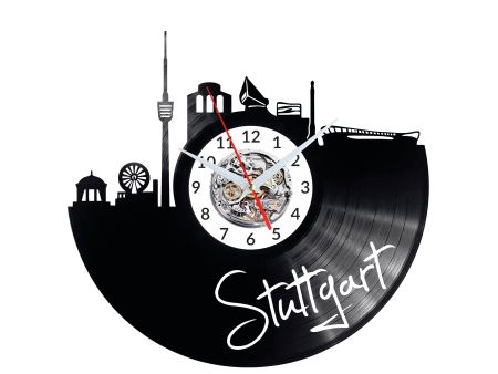 Stuttgart Vinyl Zegar Ścienny Płyta Winylowa Nowoczesny 
Dekoracyjny Na Prezent Urodziny