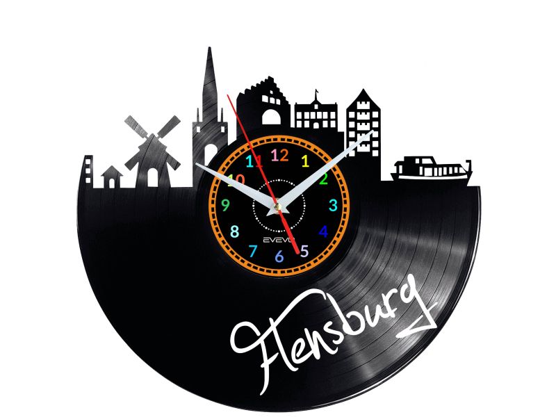 Flensburg Vinyl Zegar Ścienny Płyta Winylowa Nowoczesny 
Dekoracyjny Na Prezent Urodziny