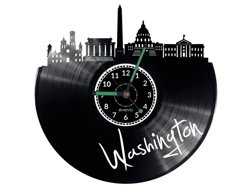 Washington Vinyl Zegar Ścienny Płyta Winylowa Nowoczesny 
Dekoracyjny Na Prezent Urodziny