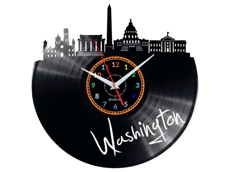 Washington Vinyl Zegar Ścienny Płyta Winylowa Nowoczesny 
Dekoracyjny Na Prezent Urodziny