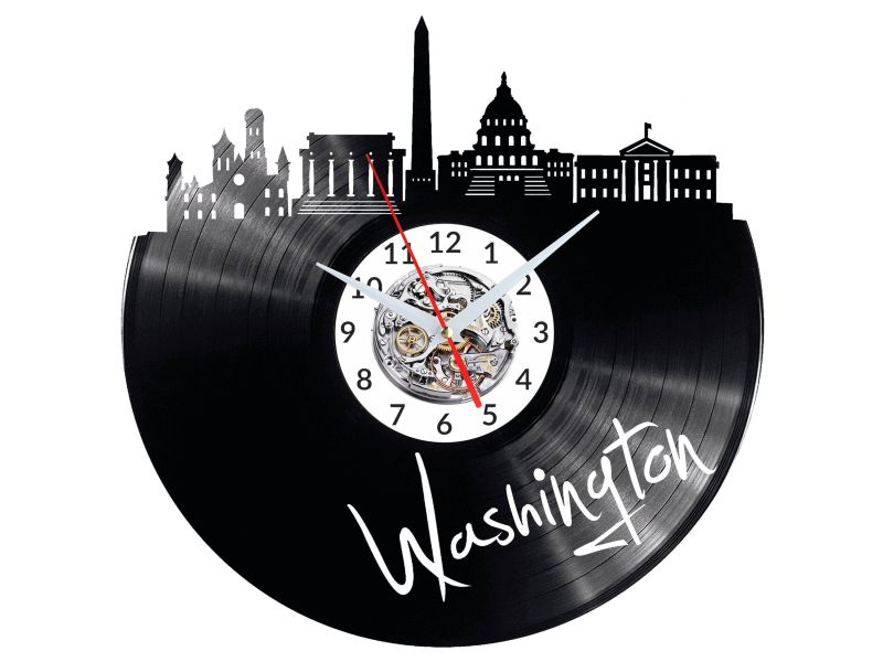 Washington Vinyl Zegar Ścienny Płyta Winylowa Nowoczesny 
Dekoracyjny Na Prezent Urodziny