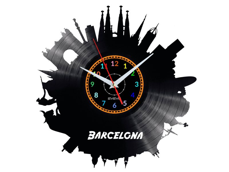 Barcelona Vinyl Zegar Ścienny Płyta Winylowa Nowoczesny Dekoracyjny Na Prezent Urodziny