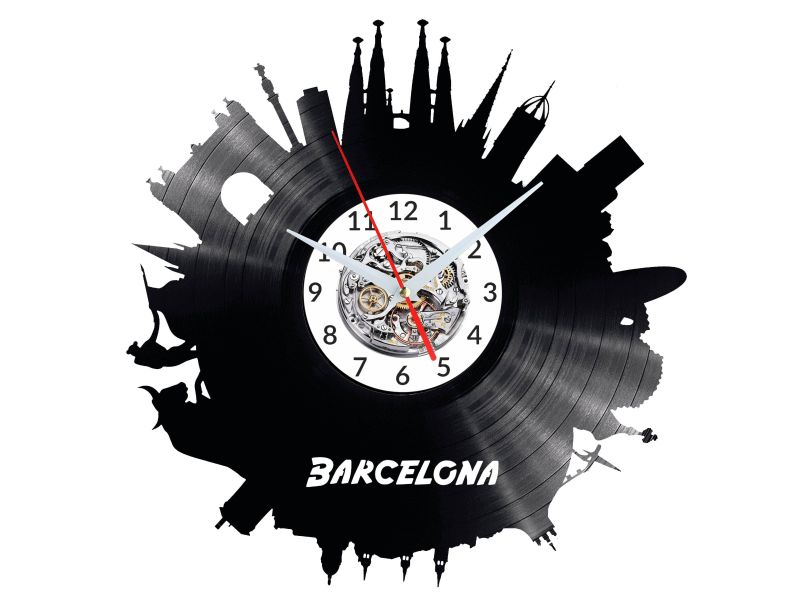 Barcelona Vinyl Zegar Ścienny Płyta Winylowa Nowoczesny Dekoracyjny Na Prezent Urodziny