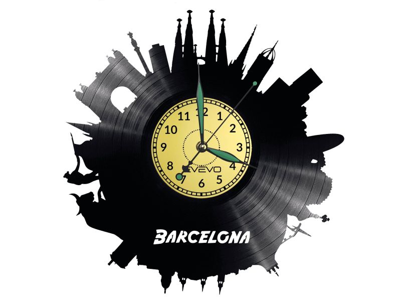 Barcelona Vinyl Zegar Ścienny Płyta Winylowa Nowoczesny Dekoracyjny Na Prezent Urodziny