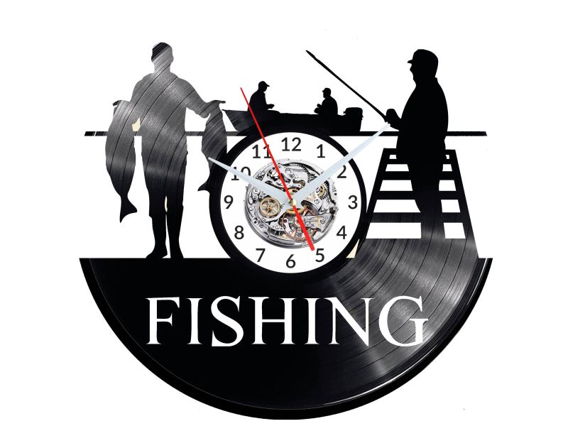 Fishing Vinyl Zegar Ścienny Płyta Winylowa Nowoczesny Dekoracyjny Na Prezent Urodziny