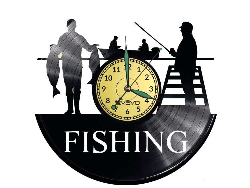 Fishing Vinyl Zegar Ścienny Płyta Winylowa Nowoczesny Dekoracyjny Na Prezent Urodziny