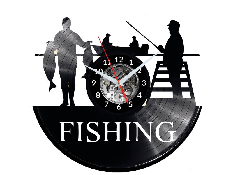 Fishing Vinyl Zegar Ścienny Płyta Winylowa Nowoczesny Dekoracyjny Na Prezent Urodziny