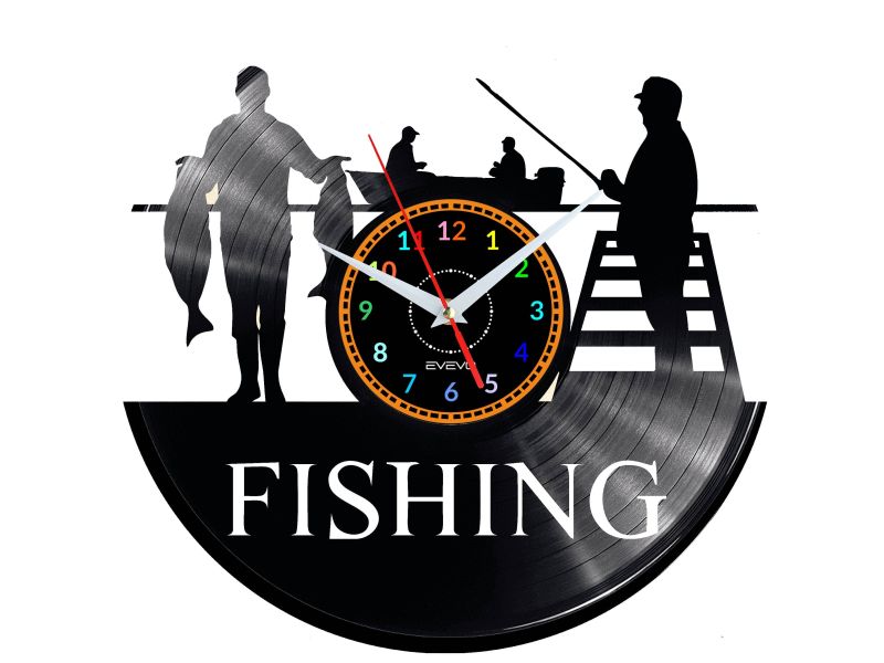 Fishing Vinyl Zegar Ścienny Płyta Winylowa Nowoczesny Dekoracyjny Na Prezent Urodziny