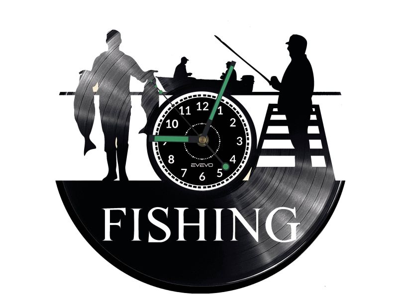 Fishing Vinyl Zegar Ścienny Płyta Winylowa Nowoczesny Dekoracyjny Na Prezent Urodziny